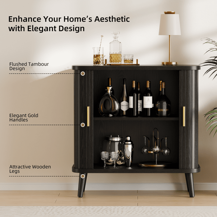 Aufeile Buffet Sideboard Cabinet, Modern Storage Cabinet with Sliding Doors and Adjustable Shelf for Kitchen, Dining Living Room, Entryway, Black
