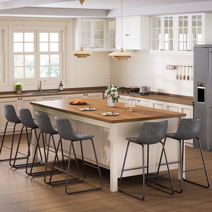 Aufeile 26" Counter Height Bar Stools Set of 3 – Modern Faux Leather Barstools with Back & Metal Legs, Kitchen Bar Chairs for Island, Dining Room, Gray