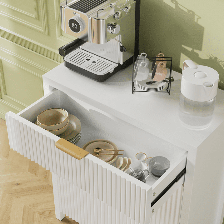 Aufeile 85" W Sideboard Buffet Cabinet with Storage Drawers, Set of 3 Fluted Accent Cabinet with Adjustable Shelves, Modular Storage Cabinet for Dining Room, Kitchen, Living Room, White