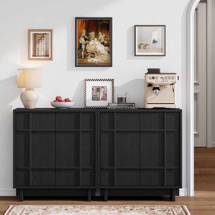 Aufeile Modern Sideboard, Buffet Cabinet with Adjustable Shelf, Farmhouse Accent Storage Cabinet for Kitchen, Living Room, Dining Room, Entryway, Black