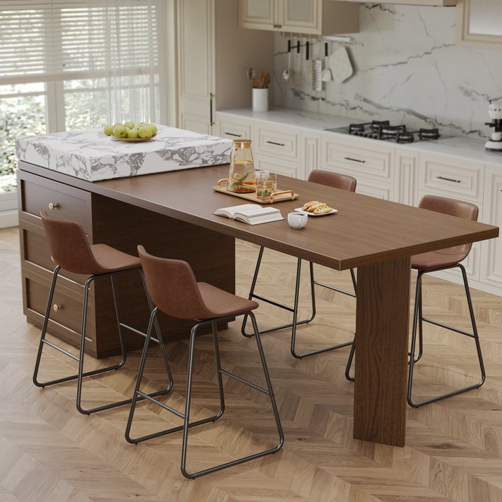 Aufeile 26" Counter Height Bar Stools Set of 2 – Modern Faux Leather Barstools with Back & Metal Legs, Kitchen Bar Chairs for Island, Dining Room, Dark Brown