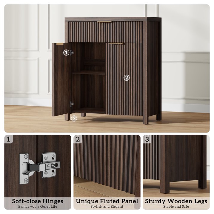 Aufeile Sideboard Buffet Cabinet with Drawer, Small Buffet Table with Adjustable Shelf, Modern Home Accent Furniture for Dining Living Room, Kitchen, Entryway, Walnut