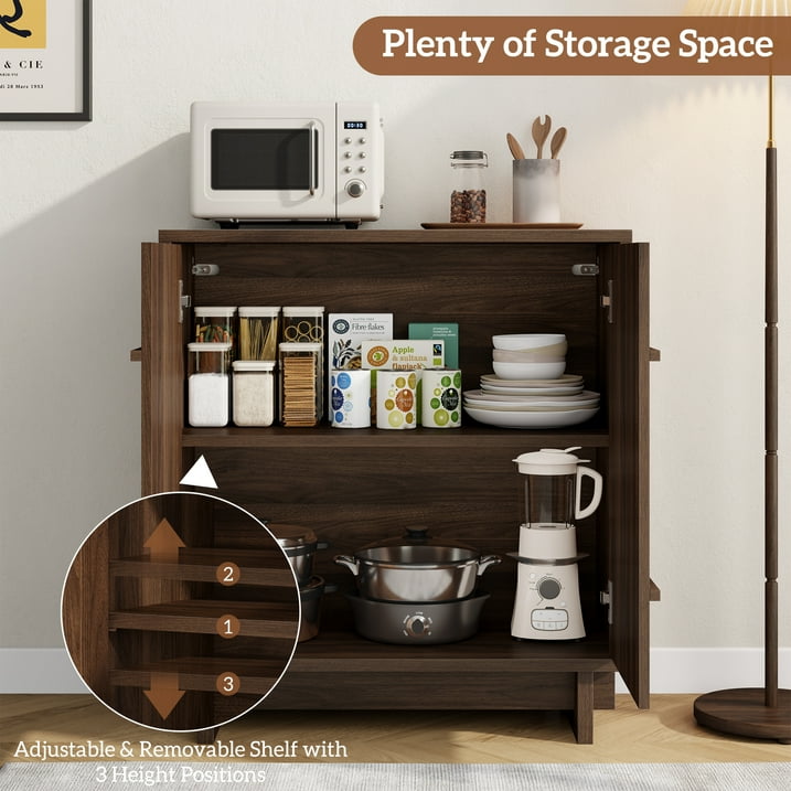 Aufeile Modern Sideboard, Buffet Cabinet with Adjustable Shelf, Farmhouse Accent Storage Cabinet for Kitchen, Living Room, Dining Room, Entryway, Walnut
