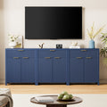Aufeile Set of 3 Sideboard Buffet Cabinet with Storage, Modern Modular Fluted Accent Cabinet with 3 Drawers & Adjustable Shelves for Dining Room Living Room, Blue