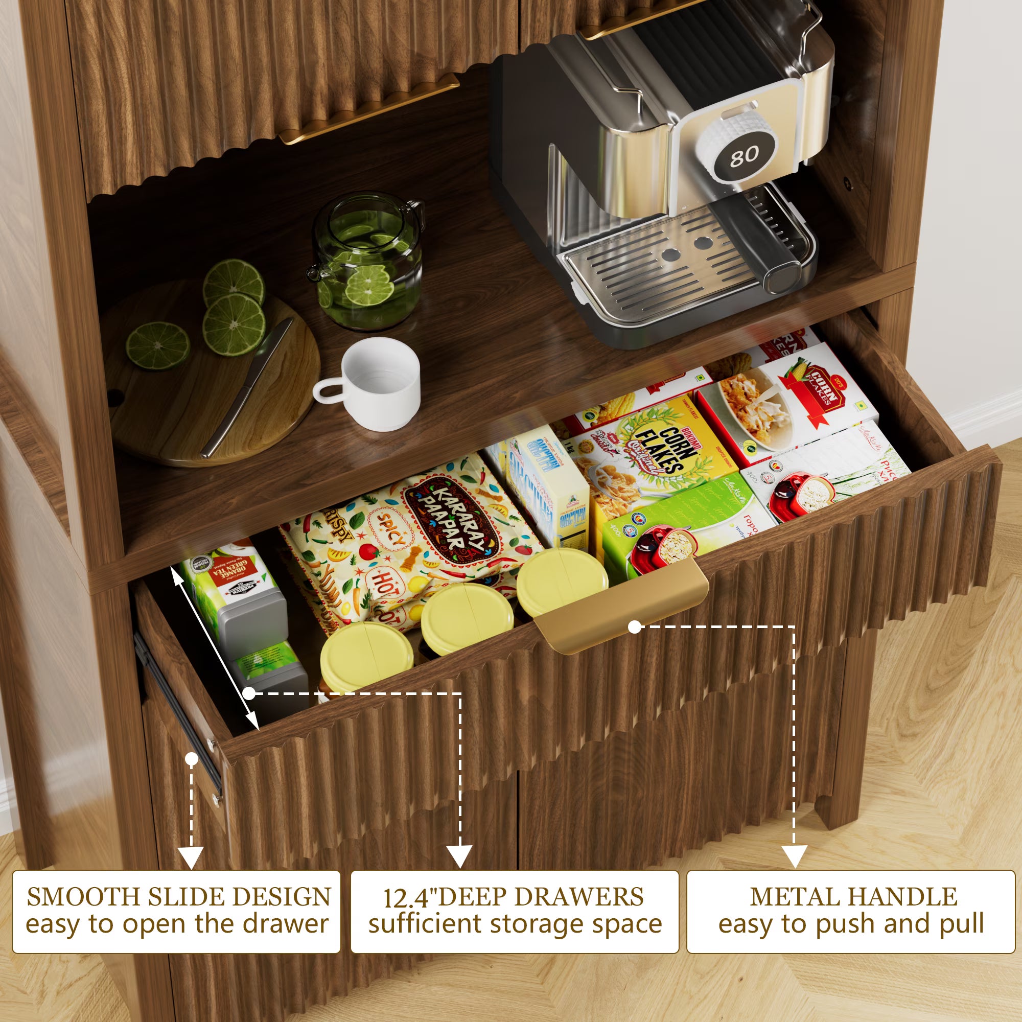 Aufeile 71" Tall Pantry Storage Cabinet with Drawer and Charging Station