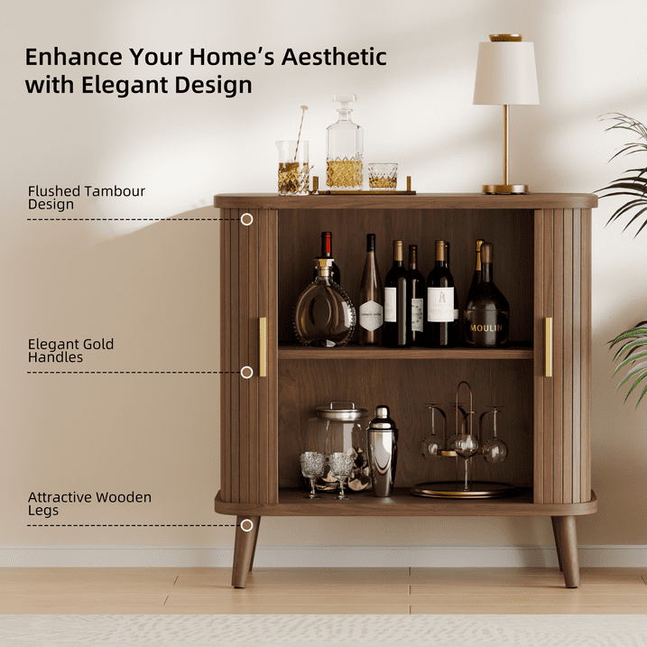 Aufeile Sideboard Buffet Cabinet, 31" Storage Cabinet with Adjustable Shelves for Kitchen, Dining Living Room, Entryway, Hallway, Walnut