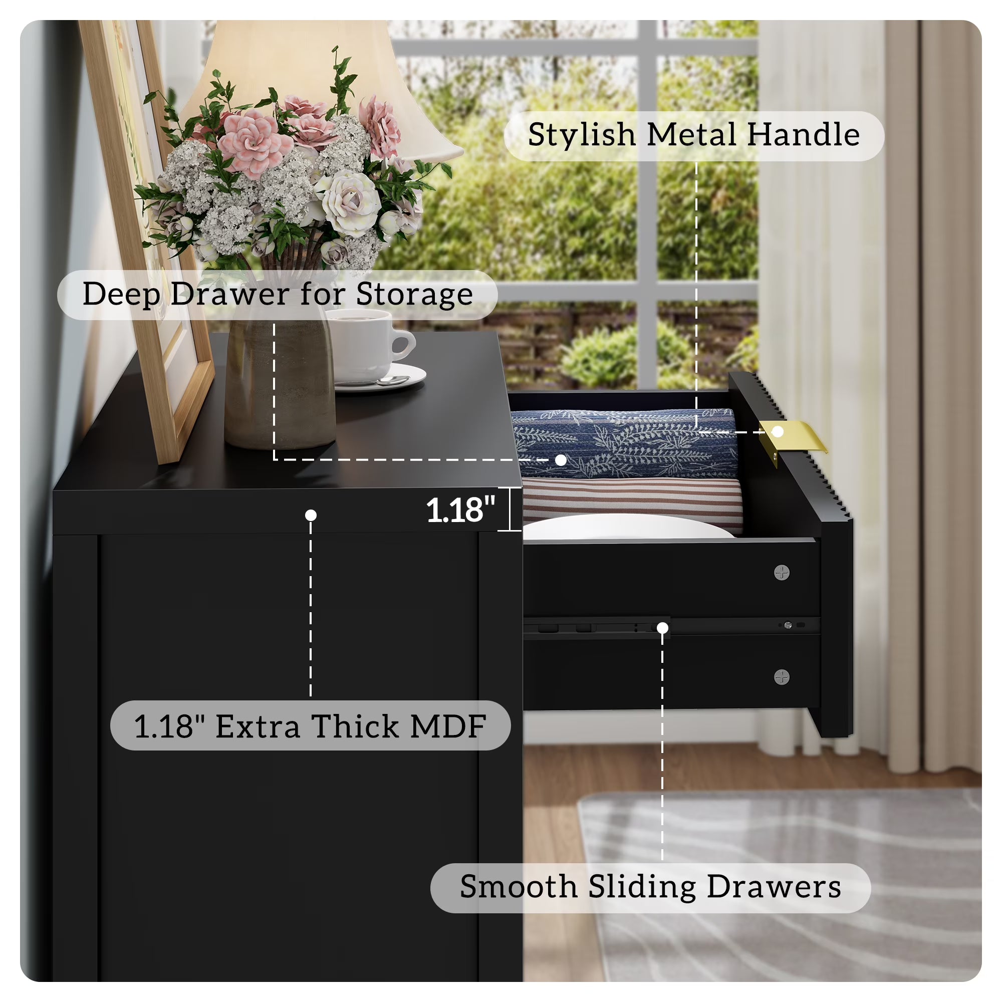 Aufeile Fluted Sideboard Cabinet with 1 Drawer