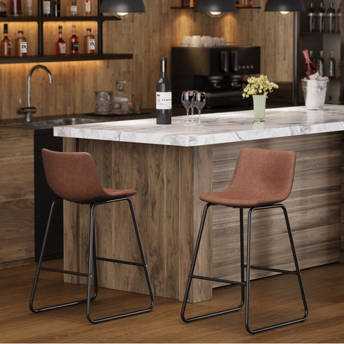Aufeile 26" Counter Height Bar Stools Set of 2 – Modern Faux Leather Barstools with Back & Metal Legs, Kitchen Bar Chairs for Island, Dining Room, Dark Brown