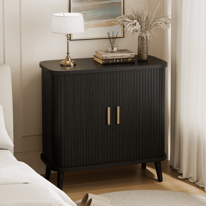 Aufeile Buffet Cabinet with Storage, 31" Tall Sideboard Storage Cabinet with Adjustable Shelves and Sliding Tambour Doors for Kitchen, Dining Living Room, Black