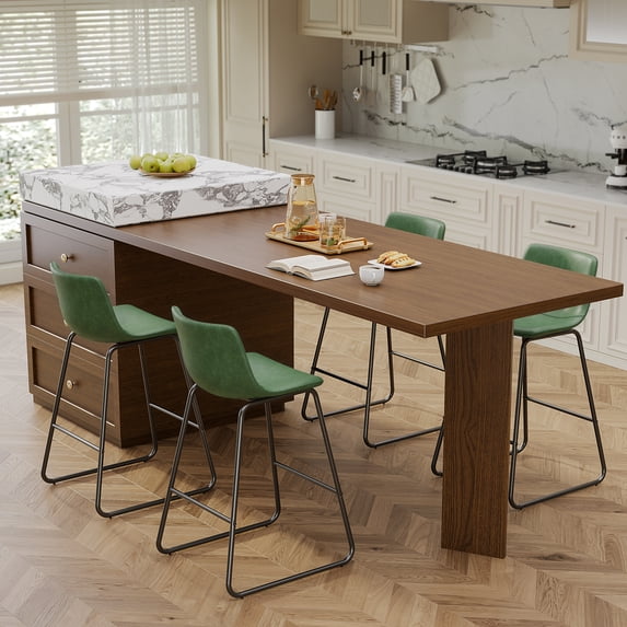 Aufeile 26" Counter Height Bar Stools Set of 2 – Modern Faux Leather Barstools with Back & Metal Legs, Kitchen Bar Chairs for Island, Dining Room, Green