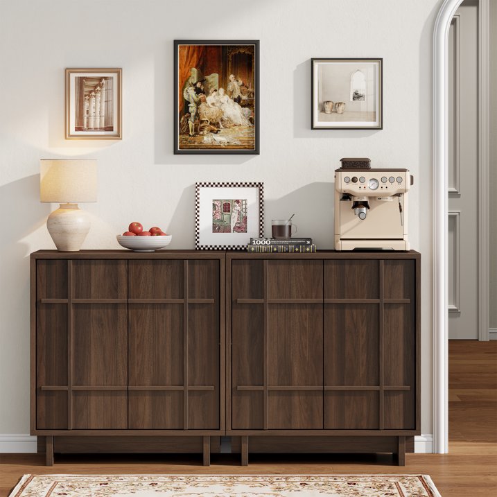 Aufeile Modern Sideboard, Buffet Cabinet with Adjustable Shelf, Farmhouse Accent Storage Cabinet for Kitchen, Living Room, Dining Room, Entryway, Walnut