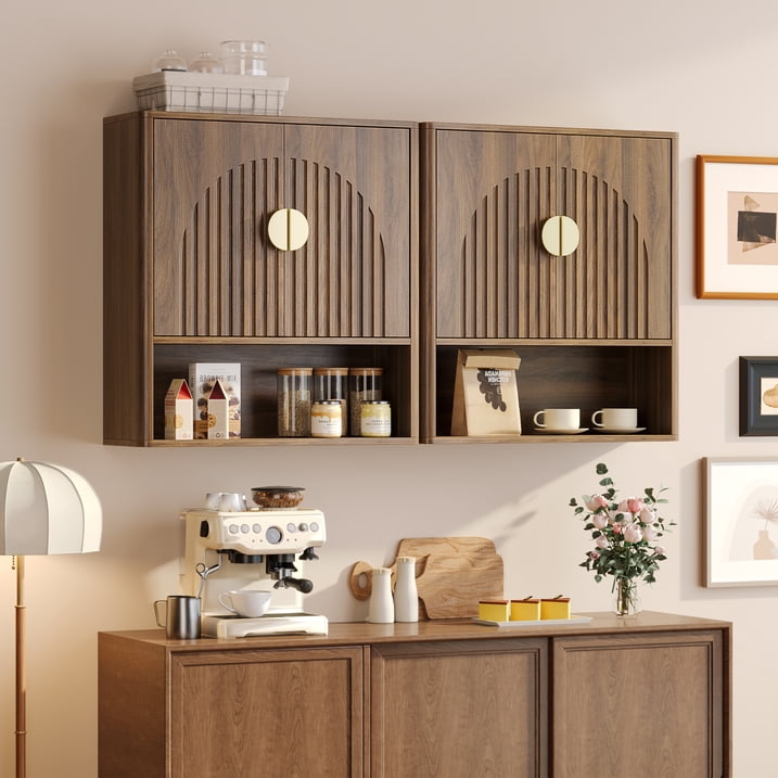 Aufeile Bathroom Wall Cabinet, Modern Medicine Storage Cabinet with Adjustable Shelf for Laundry Room, Living Room, Walnut