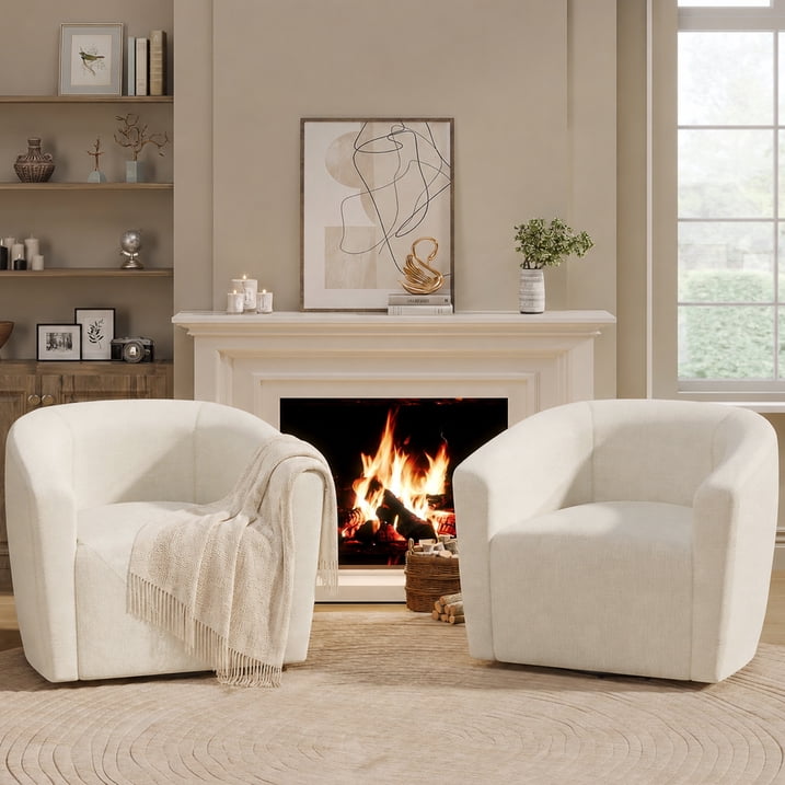 Aufeile Swivel Barrel Accent Chair for Living Room, Modern Round 360° Swivel Chair with Curve Back, Comfy Upholstered Single Sofa Chair for Bedroom and Coffee, Beige