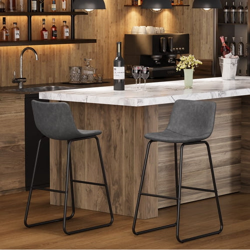 Aufeile 30" Counter Height Bar Stools Set of 2 – Modern Faux Leather Barstools with Back & Metal Legs, Kitchen Bar Chairs for Island, Dining Room, Gray