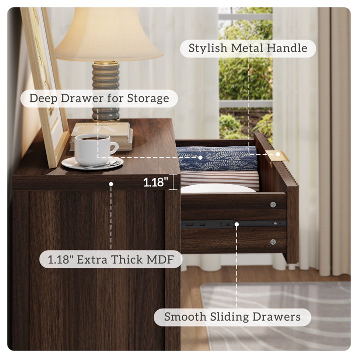 Aufeile Sideboard Buffet Cabinet with Drawer, Small Buffet Table with Adjustable Shelf, Modern Home Accent Furniture for Dining Living Room, Kitchen, Entryway, Walnut