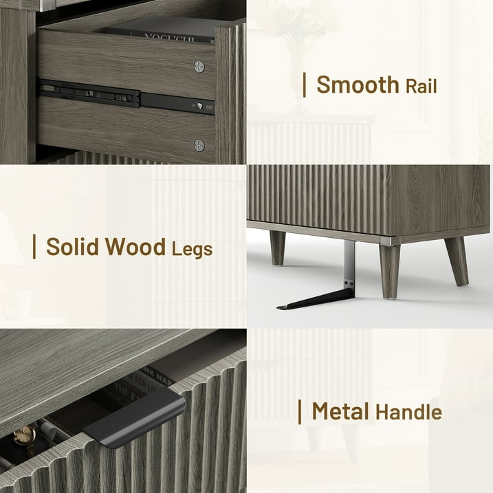 Aufeile 5 Drawer Tall Dresser for Bedroom, Fluted Chest of Drawers with Wave Panel Design & Metal Handles, Slim Wood Storage Dresser for Closet for Apartment & Small Spaces, Dark Grey Oak