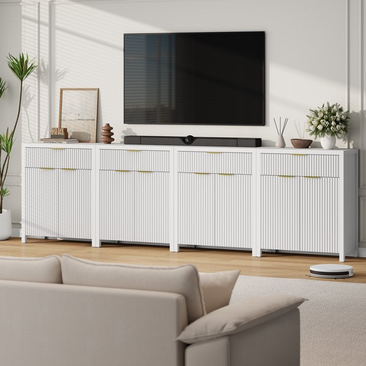 Aufeile Fluted Sideboard and Buffet, Accent Storage Cabinet with Adjustable Shelf for Dining room, Kitchen, Living room, White