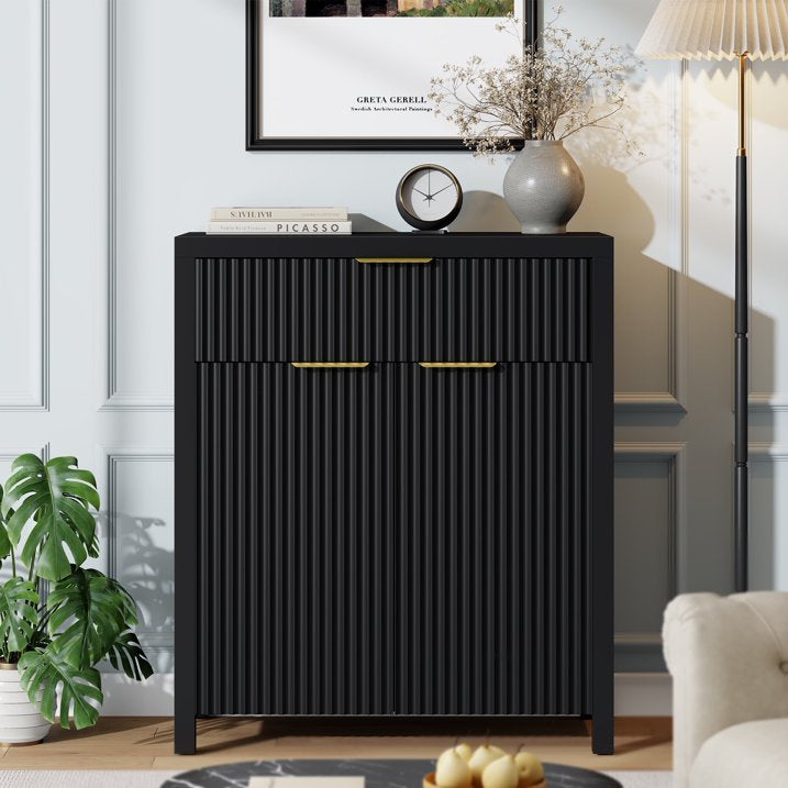 Aufeile Fluted Sideboard and Buffet, Accent Storage Cabinet with Adjustable Shelf for Dining room, Kitchen, Living room, Black