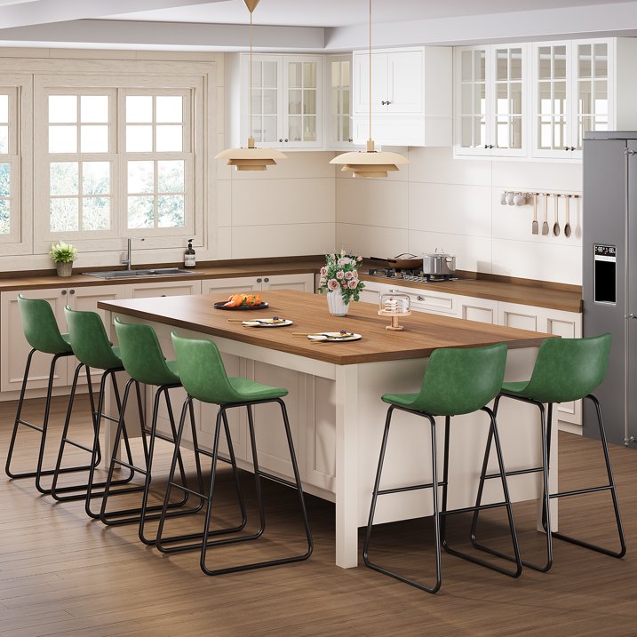 Aufeile 30" Counter Height Bar Stools Set of 3 – Modern Faux Leather Barstools with Back & Metal Legs, Kitchen Bar Chairs for Island, Dining Room, Green