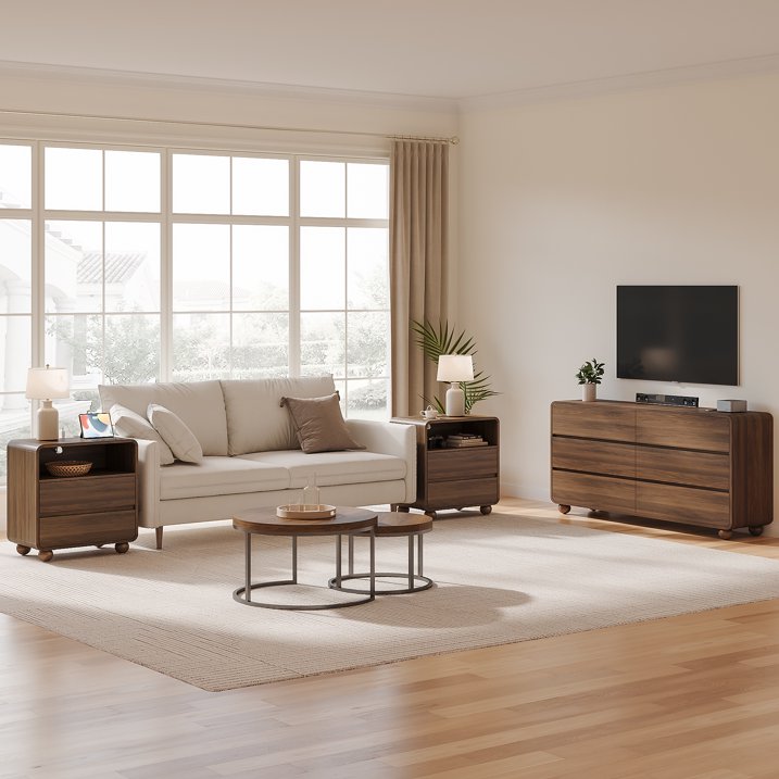 Aufeile Dresser for Bedroom, 6 Drawer Dresser & Chest of Drawers, 53" Modern Chest of Drawers with Curved Profile Design, Wood Dresser Storage Organizer for Adults, Walnut