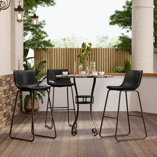 Aufeile 30" Counter Height Bar Stools Set of 3 – Modern Faux Leather Barstools with Back & Metal Legs, Kitchen Bar Chairs for Island, Dining Room, Black