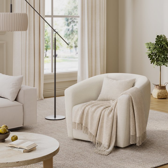 Aufeile Swivel Barrel Accent Chair Set of 2 for Living Room, Modern Round 360° Swivel Chair with Curve Back, Comfy Upholstered Single Sofa Chairs for Bedroom and Office, Beige