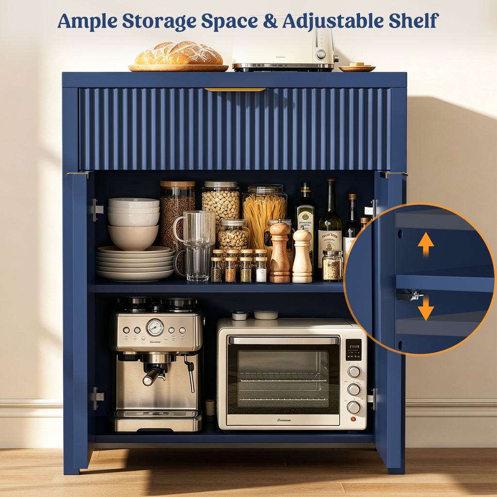 Aufeile Set of 3 Sideboard Buffet Cabinet with Storage, Modern Modular Fluted Accent Cabinet with 3 Drawers & Adjustable Shelves for Dining Room Living Room, Blue