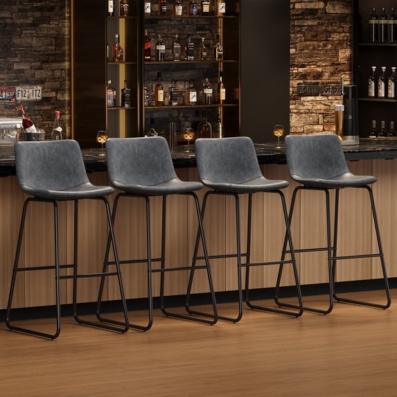 Aufeile 30" Counter Height Bar Stools Set of 2 – Modern Faux Leather Barstools with Back & Metal Legs, Kitchen Bar Chairs for Island, Dining Room, Gray