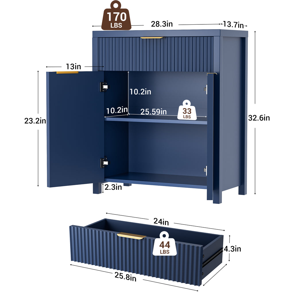 Aufeile Set of 3 Sideboard Buffet Cabinet with Storage, Modern Modular Fluted Accent Cabinet with 3 Drawers & Adjustable Shelves for Dining Room Living Room, Blue