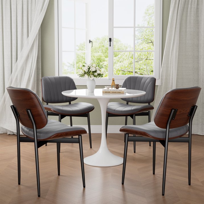 Aufeile Dining Chairs Set of 2, Faux Leather Kitchen Chairs with Shell Pattern & Metal Legs, Mid-Century Modern Dining Room Chairs, Gray