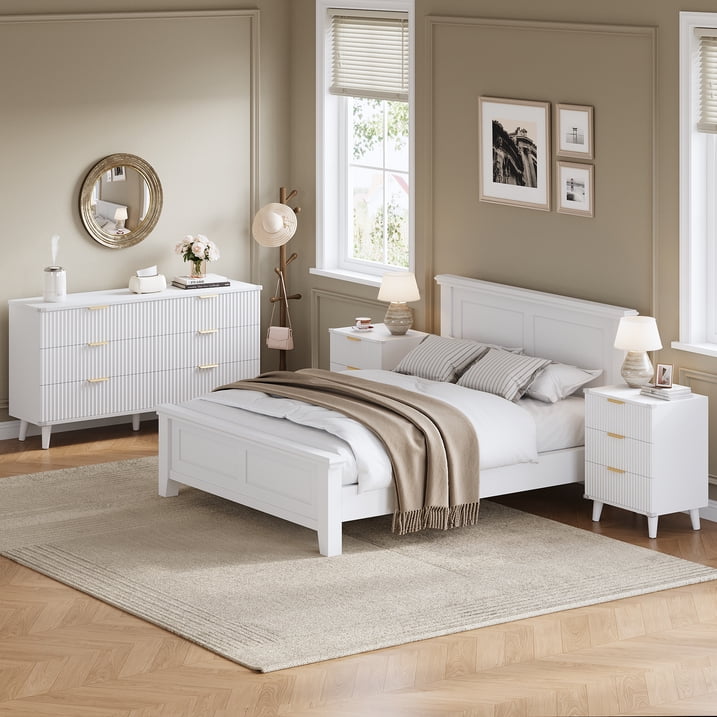 Aufeile Dresser for Bedroom, 53" 6 Drawer Dresser & Chest of Drawers with Fluted Design, Wood Dresser for Adults, Long Bedroom Dresser & Storage Organizer, White