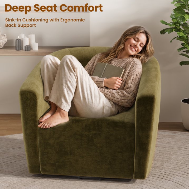 Aufeile Swivel Barrel Accent Chair for Living Room, Modern Round 360° Swivel Chair with Curve Back, Comfy Upholstered Single Sofa Chair for Bedroom and Coffee, Green