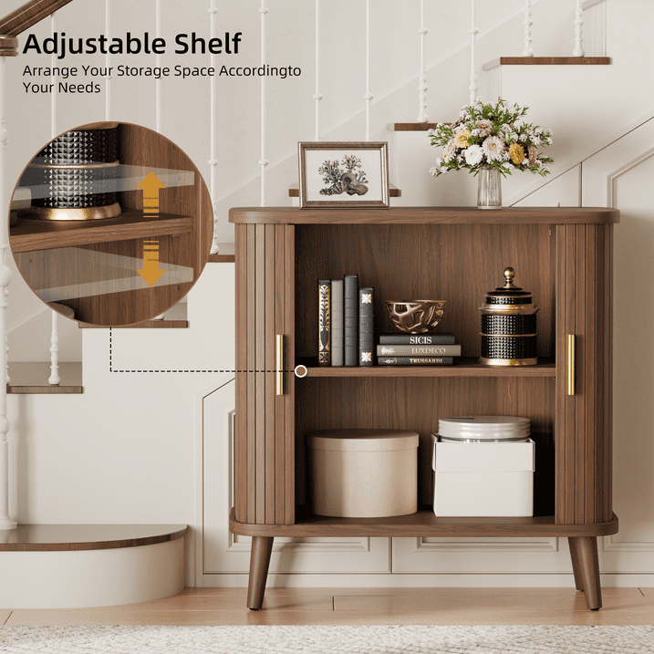 Aufeile Sideboard Buffet Cabinet, 31" Storage Cabinet with Adjustable Shelves for Kitchen, Dining Living Room, Entryway, Hallway, Walnut