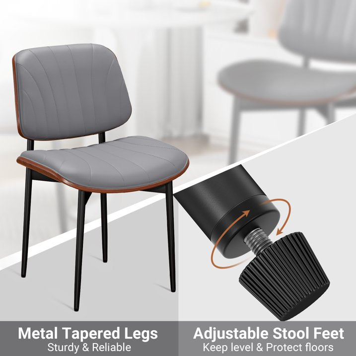 Aufeile Dining Chairs Set of 2, Faux Leather Kitchen Chairs with Shell Pattern & Metal Legs, Mid-Century Modern Dining Room Chairs, Gray