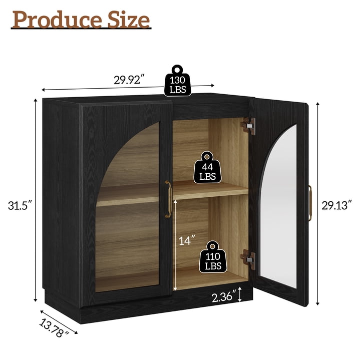 Aufeile Arched Sideboard, Buffet Cabinet with Glass Door & Adjustable Shelf, Accent Storage Cabinet for Kitchen Dining Living Room Entryway, Black