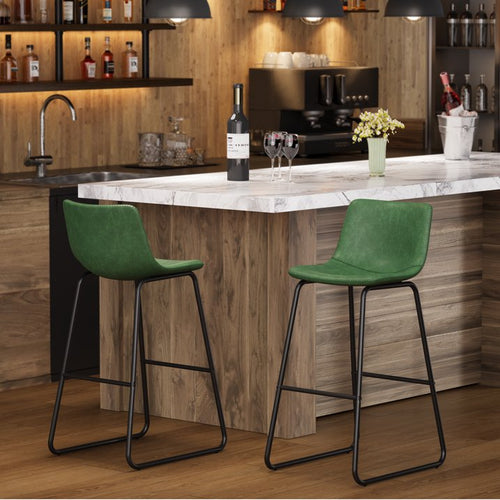 Aufeile 30" Counter Height Bar Stools Set of 2 – Modern Faux Leather Barstools with Back & Metal Legs, Kitchen Bar Chairs for Island, Dining Room, Green