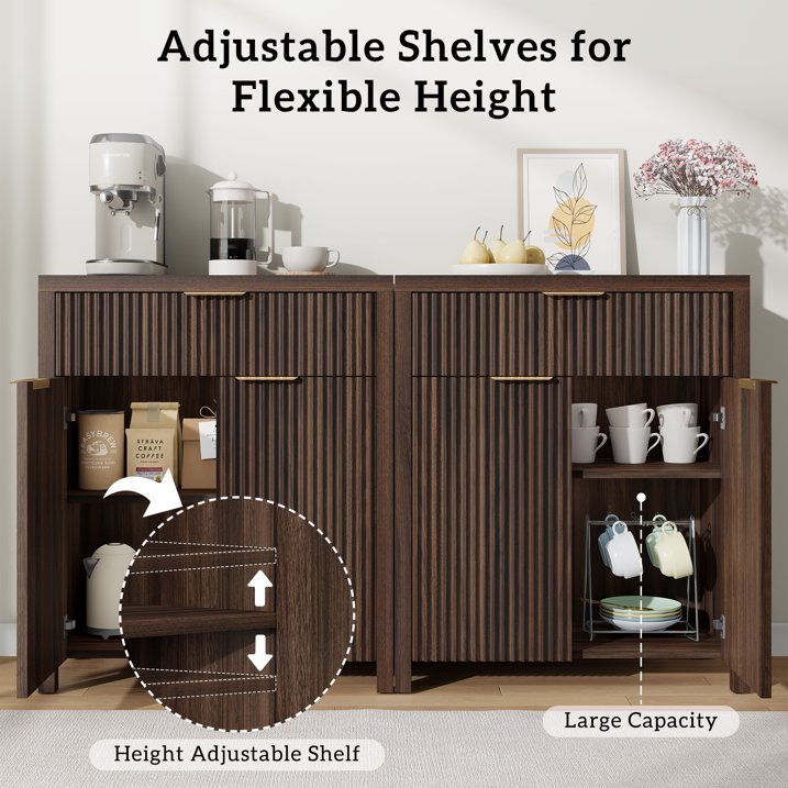 Aufeile Sideboard Buffet Cabinet with Drawer, Small Buffet Table with Adjustable Shelf, Modern Home Accent Furniture for Dining Living Room, Kitchen, Entryway, Walnut