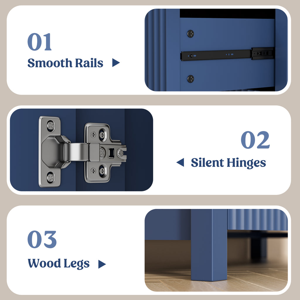 Aufeile Set of 3 Sideboard Buffet Cabinet with Storage, Modern Modular Fluted Accent Cabinet with 3 Drawers & Adjustable Shelves for Dining Room Living Room, Blue