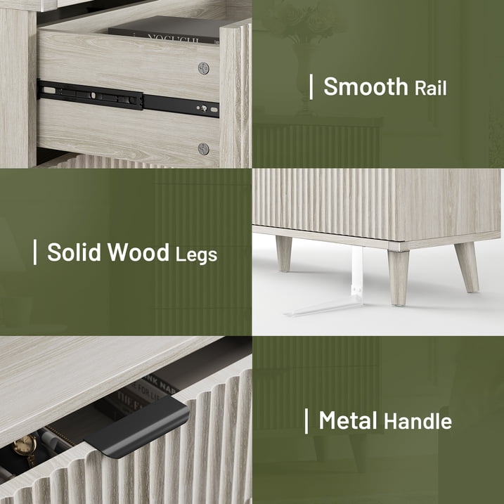 Aufeile 6 Drawer Dresser for Bedroom, 53" Modern Fluted Wood Dresser with Wave Panel Design, Wide Chest of Drawers Storage Organizer for Bedroom, Living Room or Entryway, White Oak