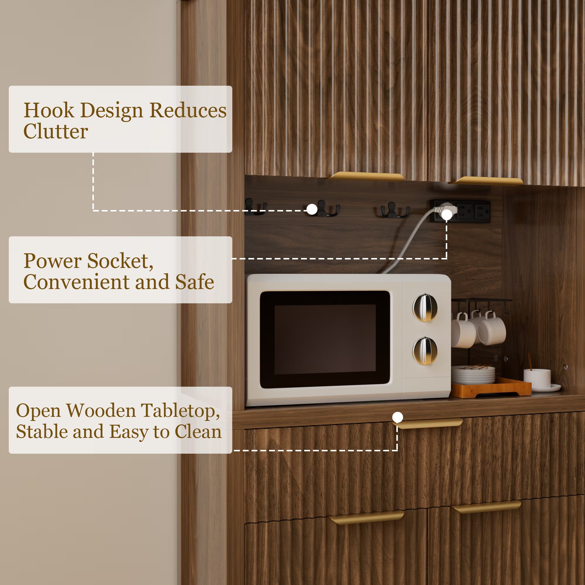 Aufeile 71" Tall Pantry Storage Cabinet with Drawer and Charging Station