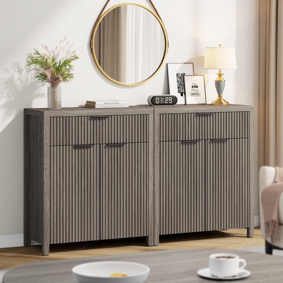 Aufeile Sideboard Buffet Cabinet with Drawer, Small Buffet Table with Adjustable Shelf, Modern Home Accent Furniture for Dining Living Room, Kitchen, Entryway, Gray Oak