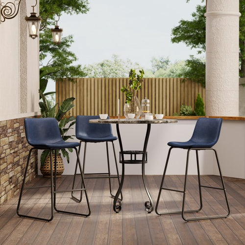 Aufeile 26" Counter Height Bar Stools Set of 3 – Modern Faux Leather Barstools with Back & Metal Legs, Kitchen Bar Chairs for Island, Dining Room, Blue
