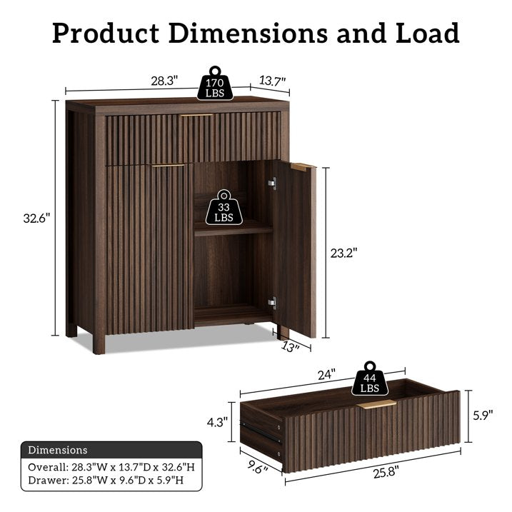 Aufeile Sideboard Buffet Cabinet with Drawer, Small Buffet Table with Adjustable Shelf, Modern Home Accent Furniture for Dining Living Room, Kitchen, Entryway, Walnut