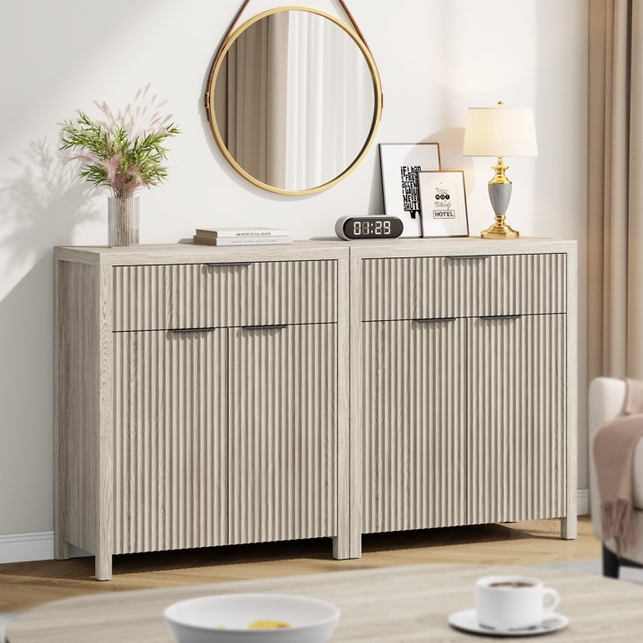 Aufeile Sideboard Buffet Cabinet with Drawer, Small Buffet Table with Adjustable Shelf, Modern Home Accent Furniture for Dining Living Room, Kitchen, Entryway, White Oak