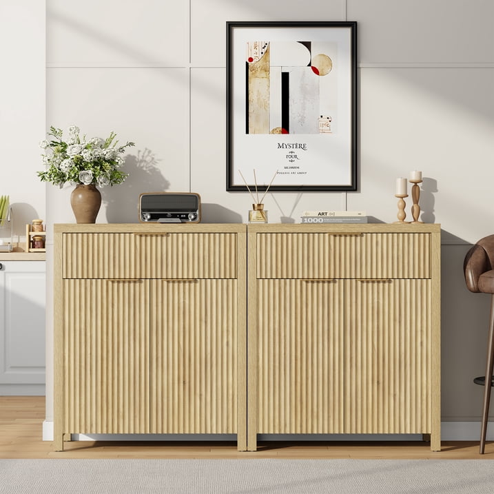 Aufeile 28" Sideboard Buffet Cabinet with Adjustable Shelves & Drawer, Small Accent Cabinet for Entryway, Storage Cabinet for Kitchen Dining Living Room, Natural
