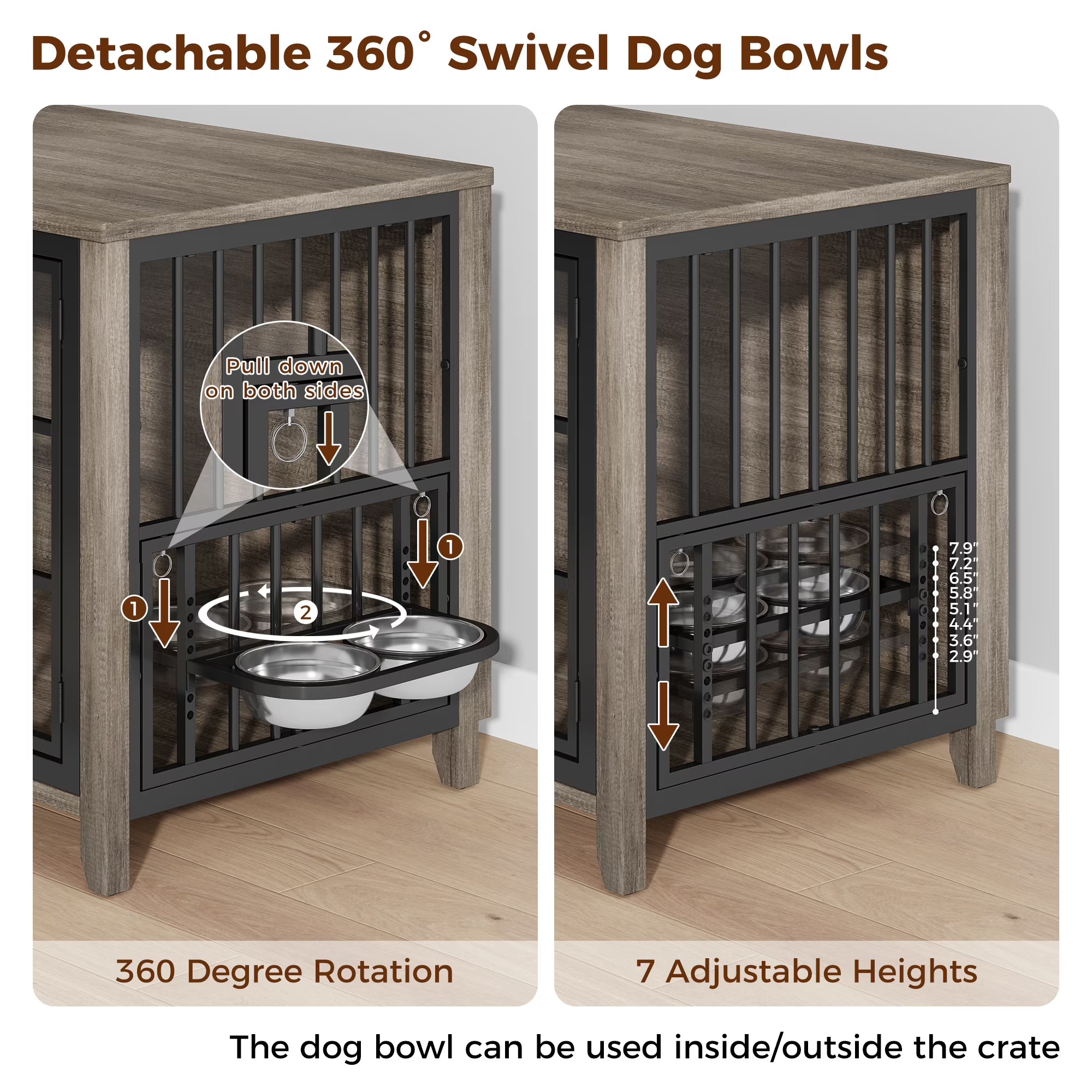 Aufeile Dog Crate with 2 Adjustable Dog Bowls