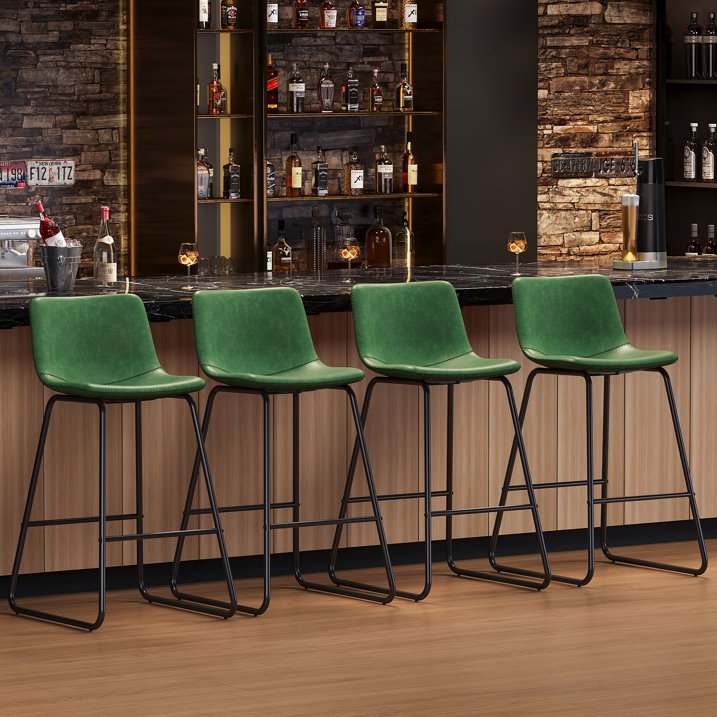 Aufeile 30" Counter Height Bar Stools Set of 3 – Modern Faux Leather Barstools with Back & Metal Legs, Kitchen Bar Chairs for Island, Dining Room, Green