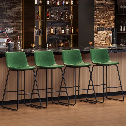 Aufeile 30" Counter Height Bar Stools Set of 3 – Modern Faux Leather Barstools with Back & Metal Legs, Kitchen Bar Chairs for Island, Dining Room, Green