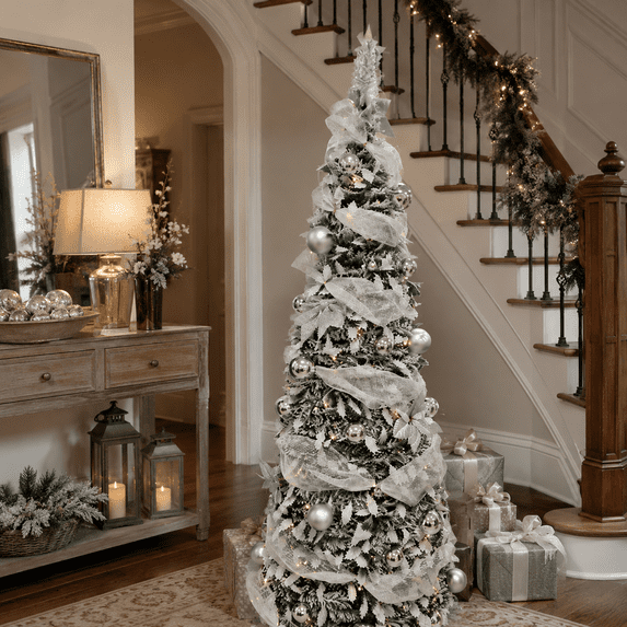 Aufeile 6FT Pop Up Christmas Tree Decoration, Collapsible Artificial Prelit Xmas Tree with Ornaments, Pre Decorated with 150 Warm Lights, Xmas Ball, Flowers & Bows for Holiday Decor