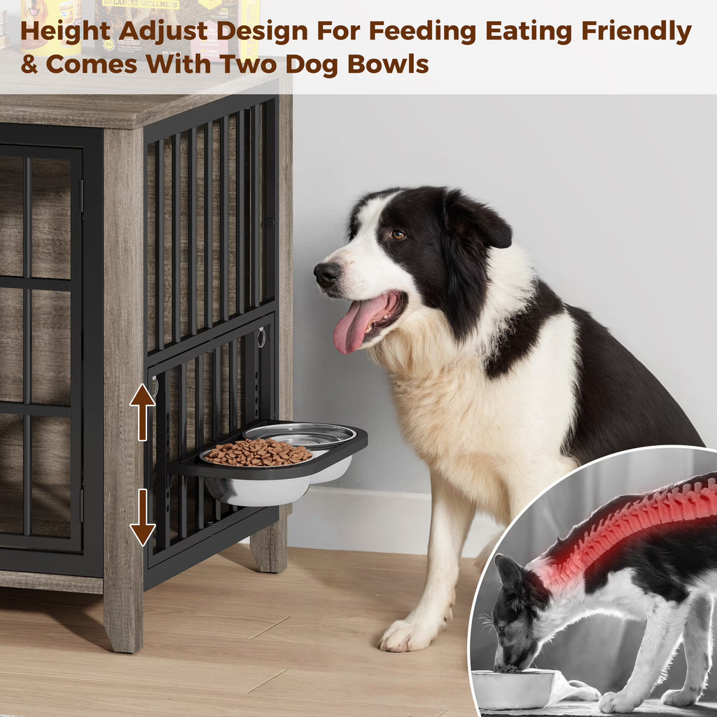Aufeile Dog Crate with 2 Adjustable Dog Bowls